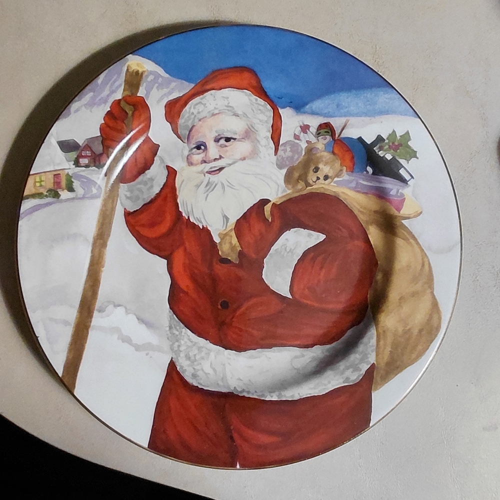 American Atelier Santa Porcelain Plate with Floral Accent
